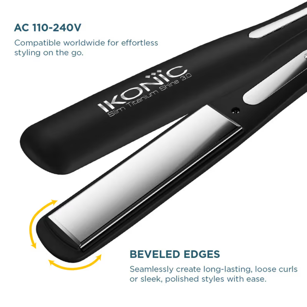 Ikonic Professional Slim Titanium Shine 3.0 Hair Straightener - Black