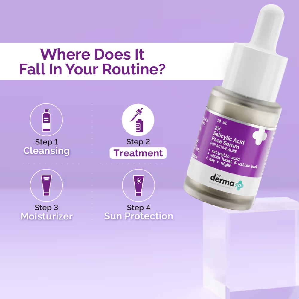 The Derma Co 2% Salicylic Acid Serum With Witch Hazel & Willow Bark For Active Acne Day+Night