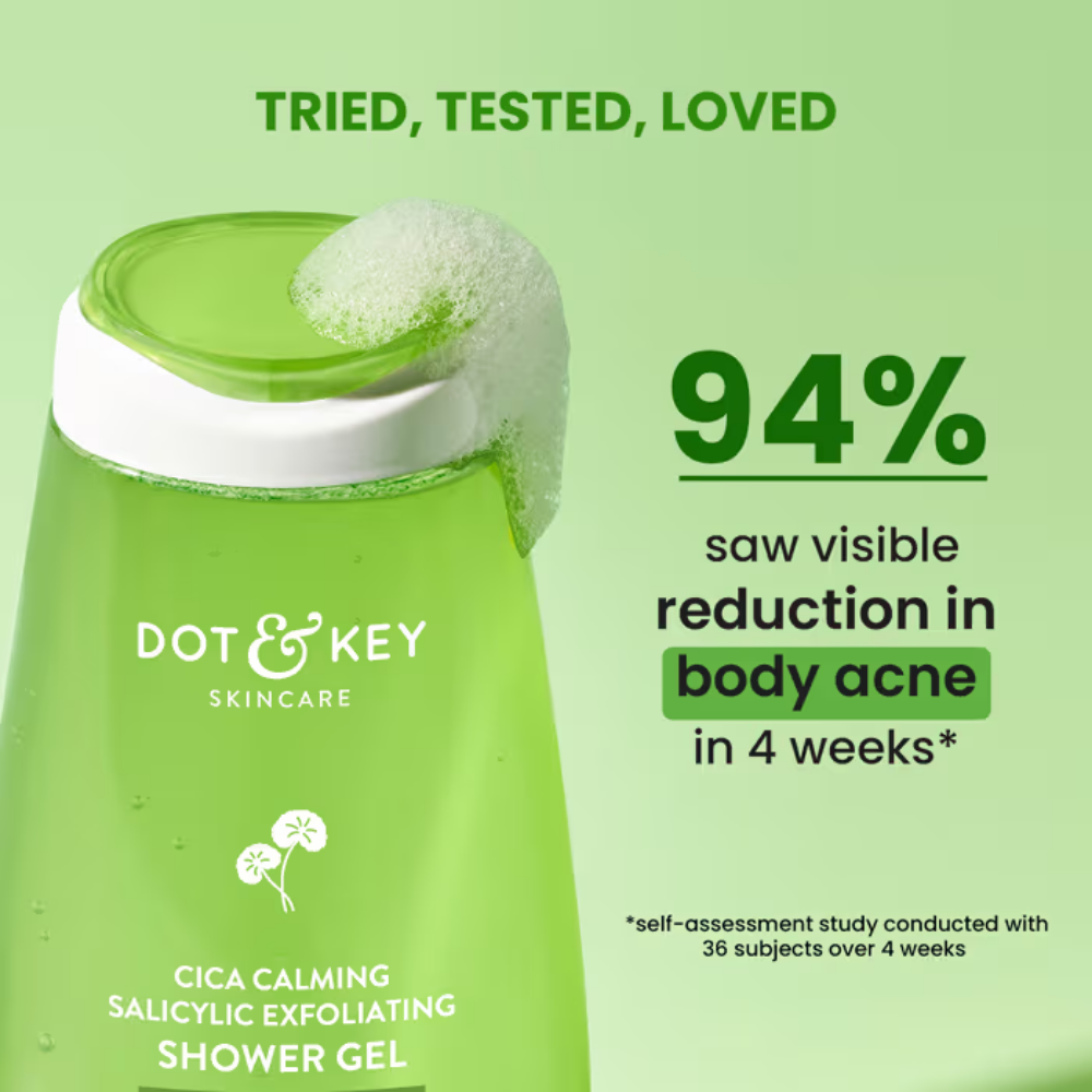 Dot & Key Cica Calming Salicylic Exfoliating Shower Gel, With Niacinamide, Acne & Oil Control