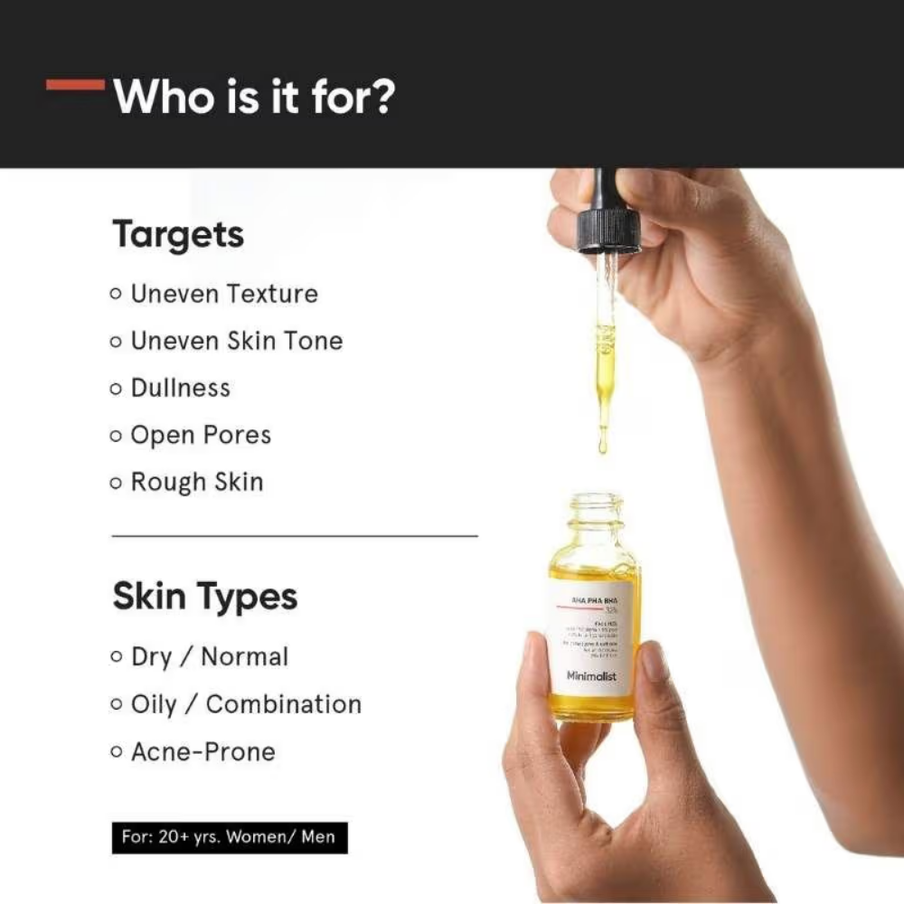 Minimalist 25% AHA + 5% PHA + 2% BHA Exfoliating Peel Solution For Instant Glow & Soft Skin