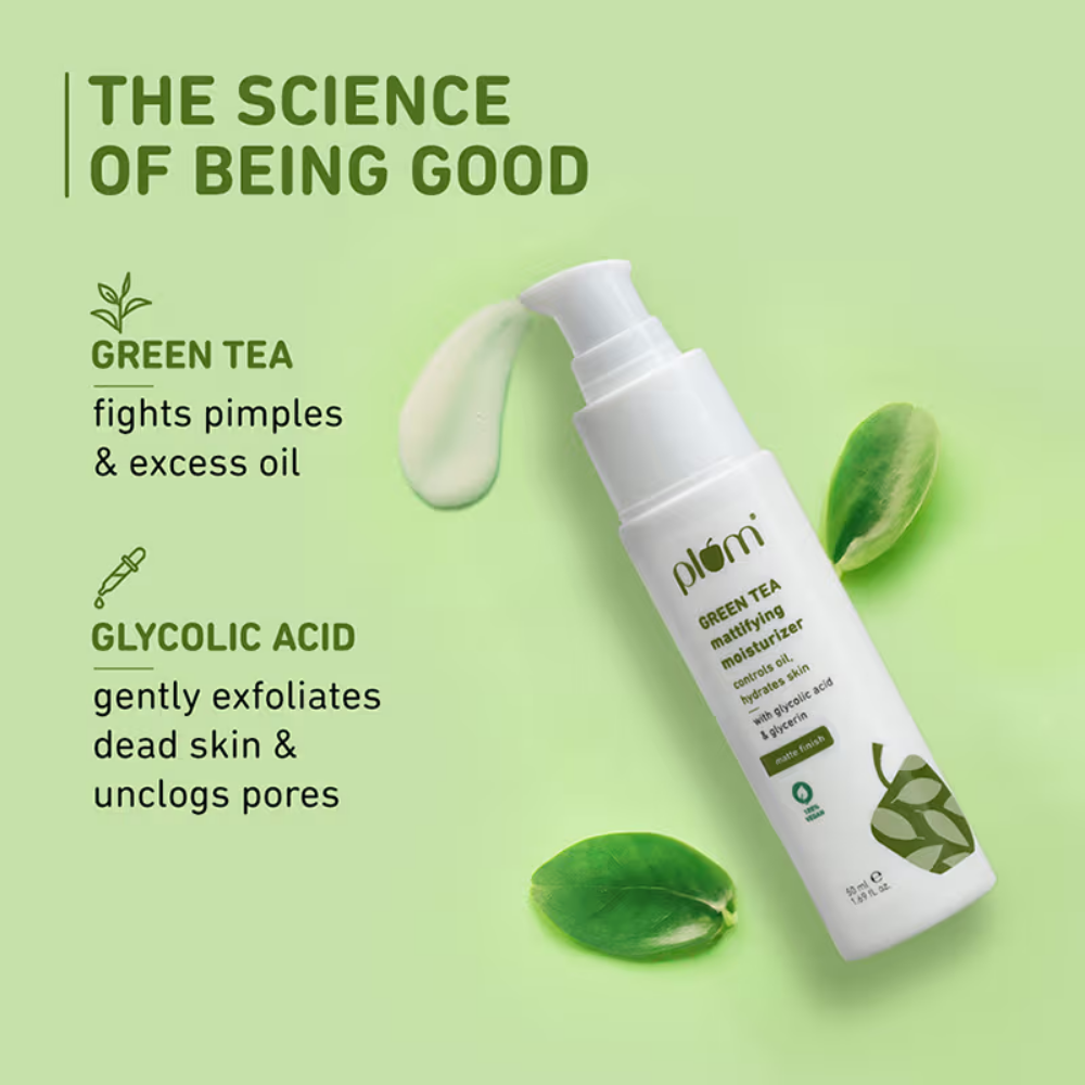 Plum Green Tea Mattifying Moisturizer With Glycolic Acid & Glycerin For matte finish controls oil,hydrates skin