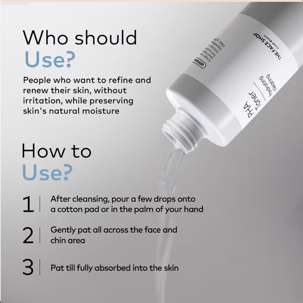 The Face Shop PHA Toner with Hyaluronic Acid – Liquid Exfoliant & Hydrates Skin to Improve Texture