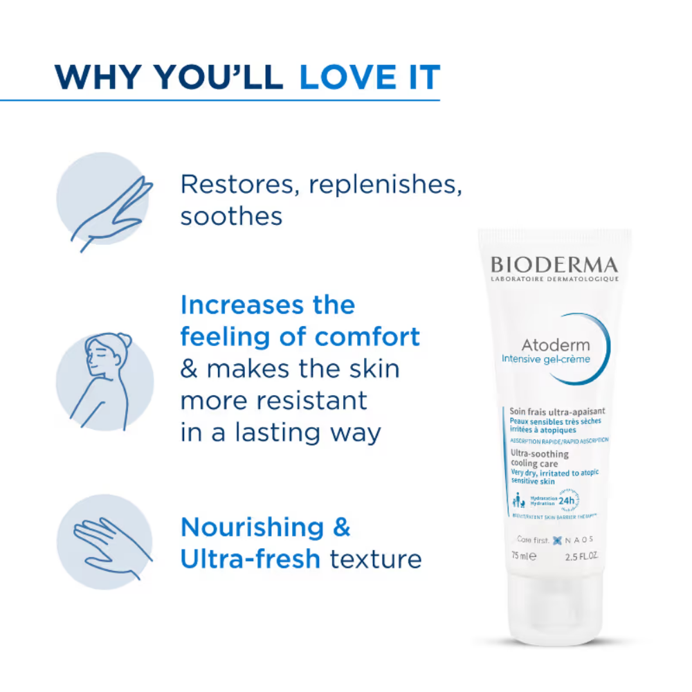 Bioderma Atoderm Intensive Gel Creme Moisturizer - Lightweight & Non Greasy - Dry Skin