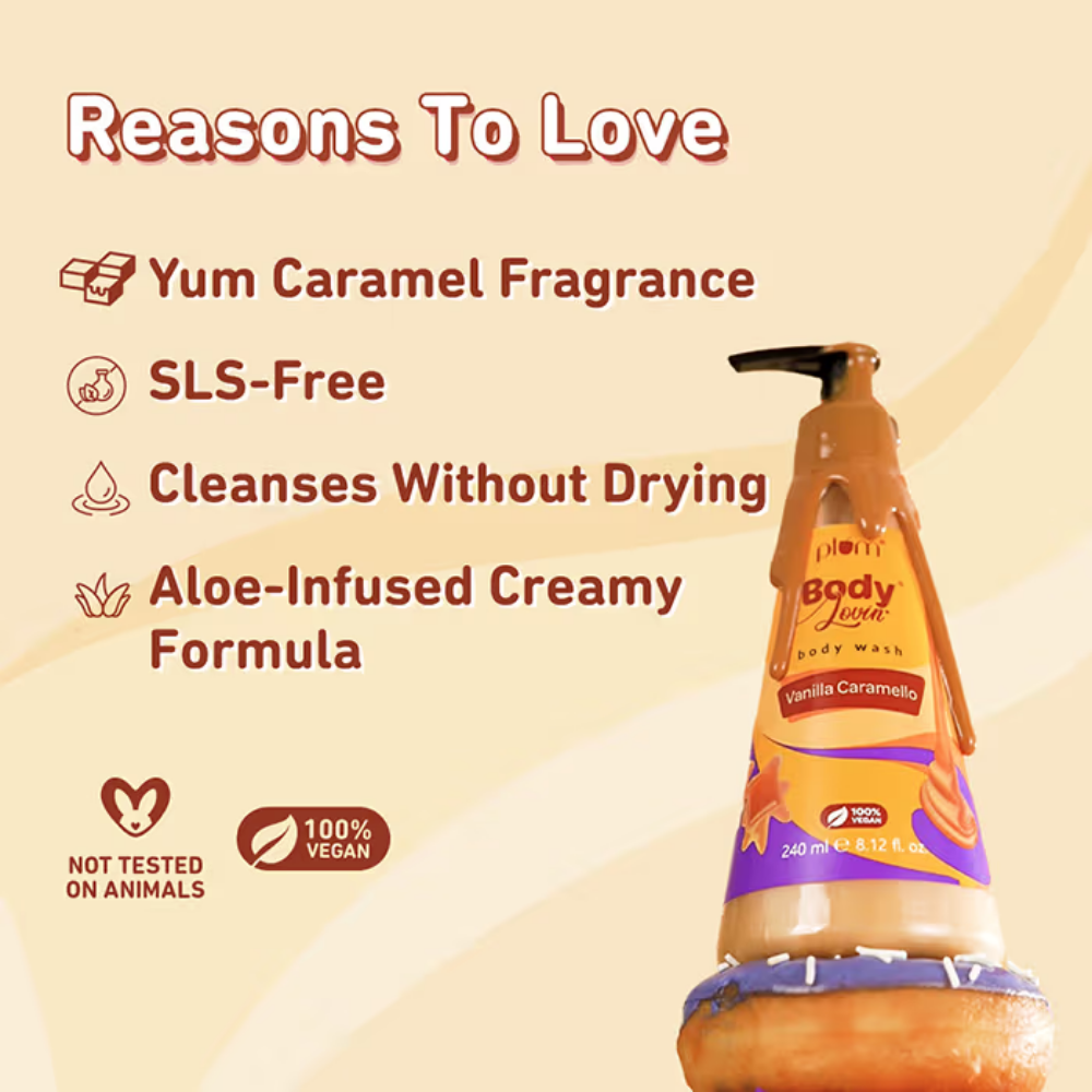 Plum Body Lovin Vanilla Caramello Body Wash Warm Caramel SLS Free Body Wash