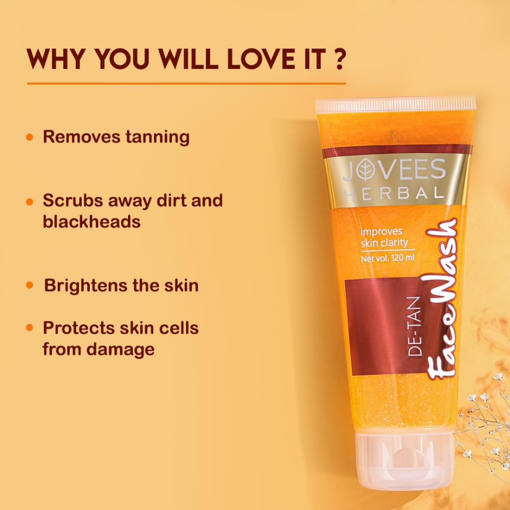 Jovees Herbal De-Tan Face Wash For Tan Removal All Skin Types And Paraben & Alcohol Free