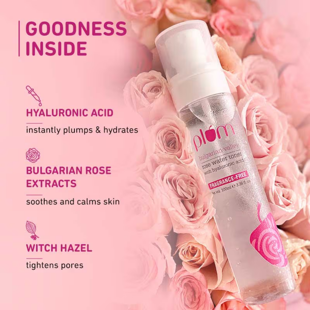 Plum Bulgarian Valley Rose Water Alcohol-Free Spray Toner With Hyaluronic Acid- Hydrates & Refreshes