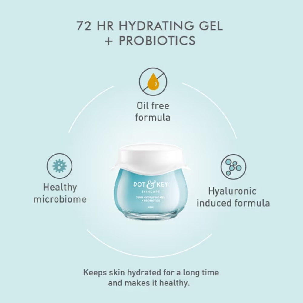 Dot & Key 72HR Hydrating Gel Moisturizer + Probiotics, 5 Ceramides & Hyaluronic, Oil-Free Water Gel