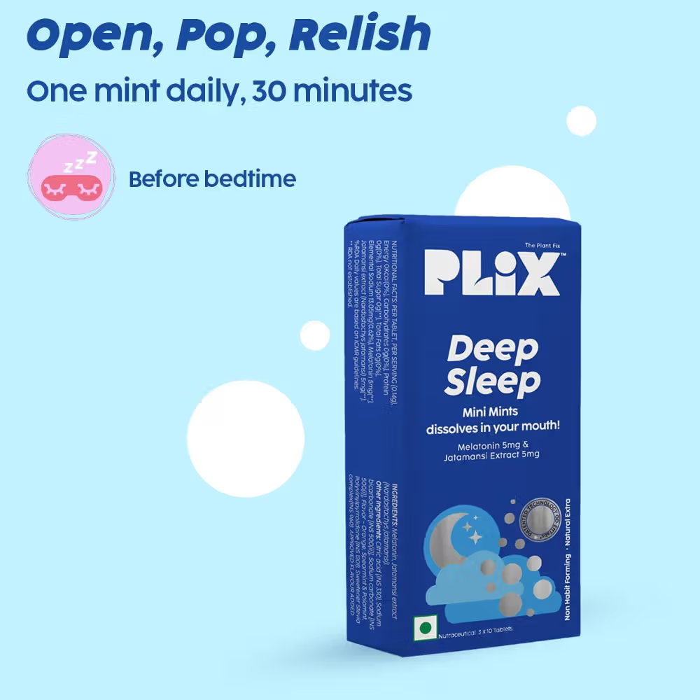 PLIX Deep Sleep with Melatonin, Oral Dissolving 30 Mini Mints for restful sleep, Jatamansi Extracts