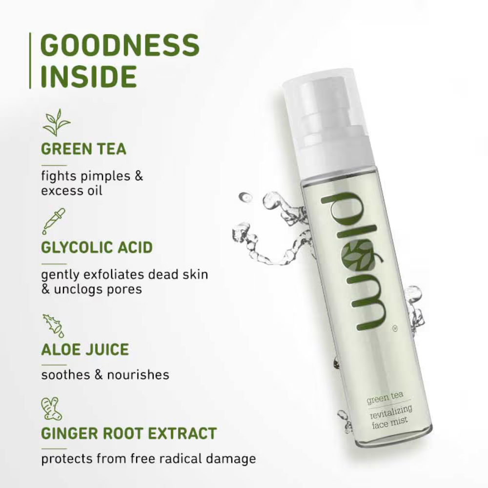 Plum Green Tea Revitalizing Spray Face Mist With Glycolic Acid & Aloe Vera - Hydrates & Refreshes