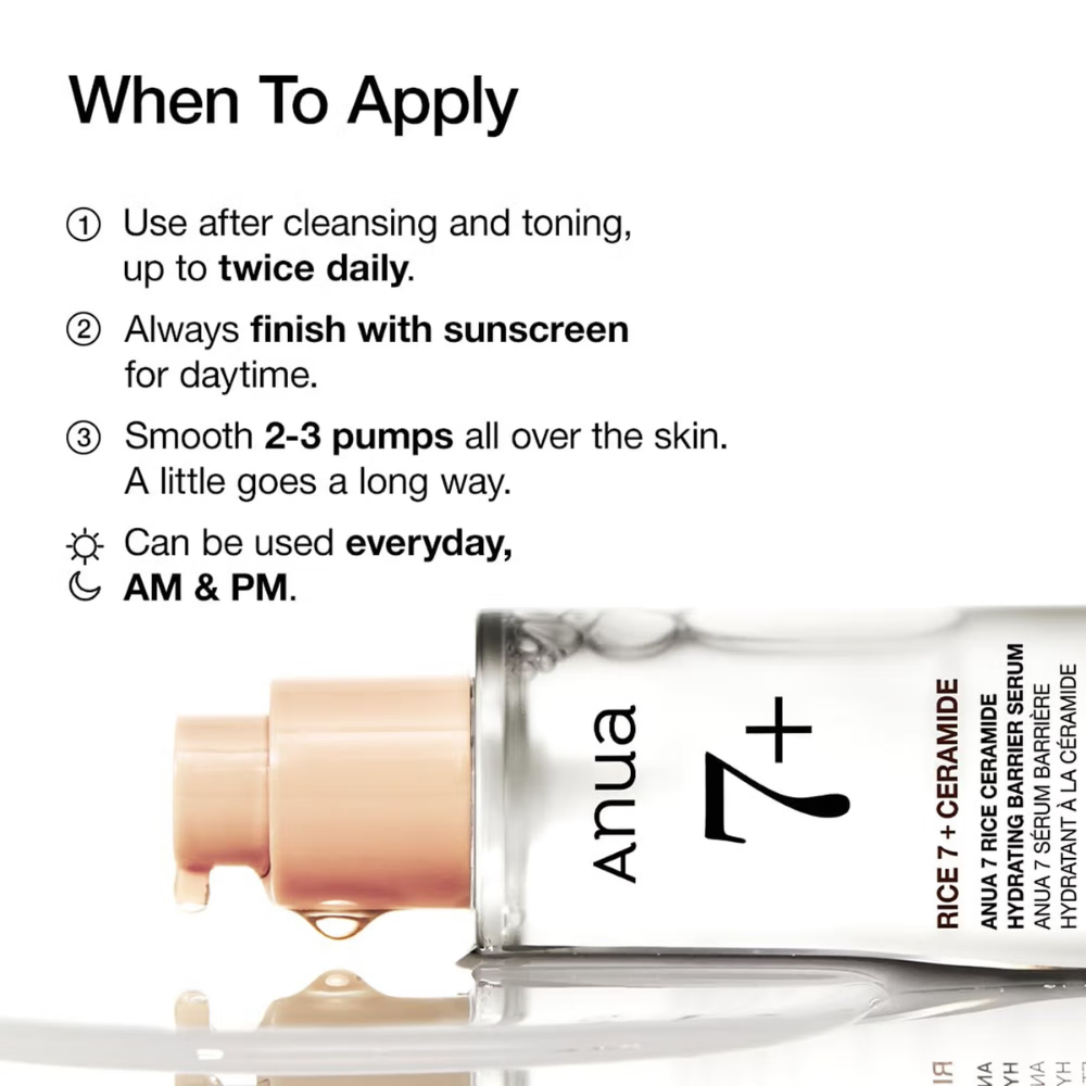 Anua 7 Rice Ceramide Hydrating Barrier Serum with Ceramide & Hyaluronic Acid For Korean Glass Skin