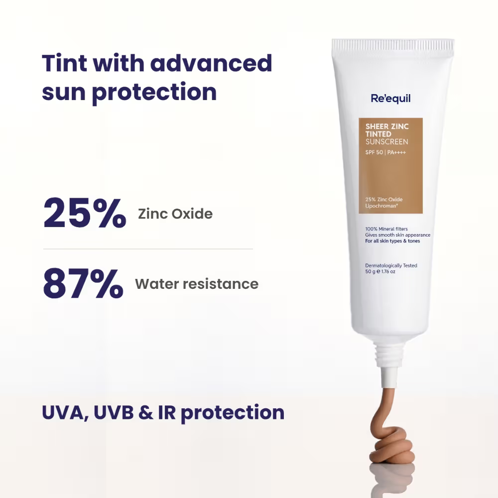 Re'equil Sheer Zinc Tinted Sunscreen Spf 50 Pa+++ 100% Mineral Sunscreen