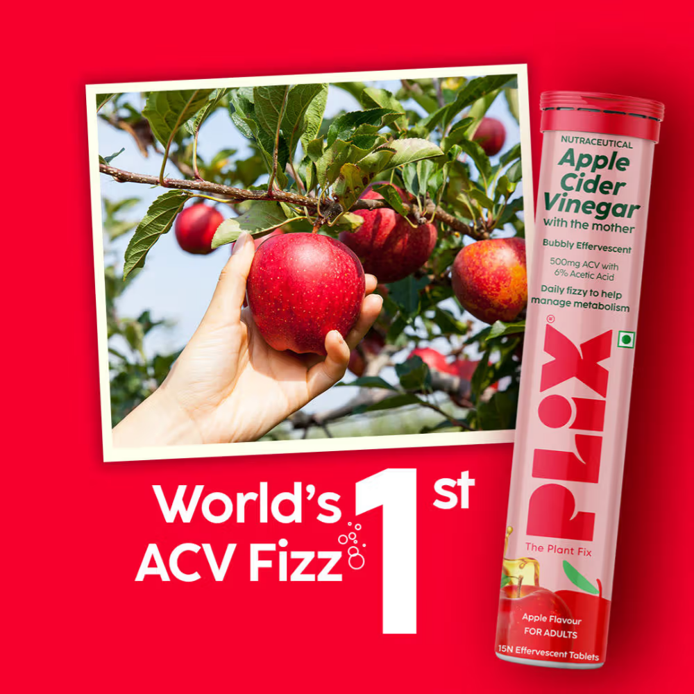 Plix Apple Cider Vinegar Effervescent Tablet with Vitamin B6 & B12 - Lemon Masala