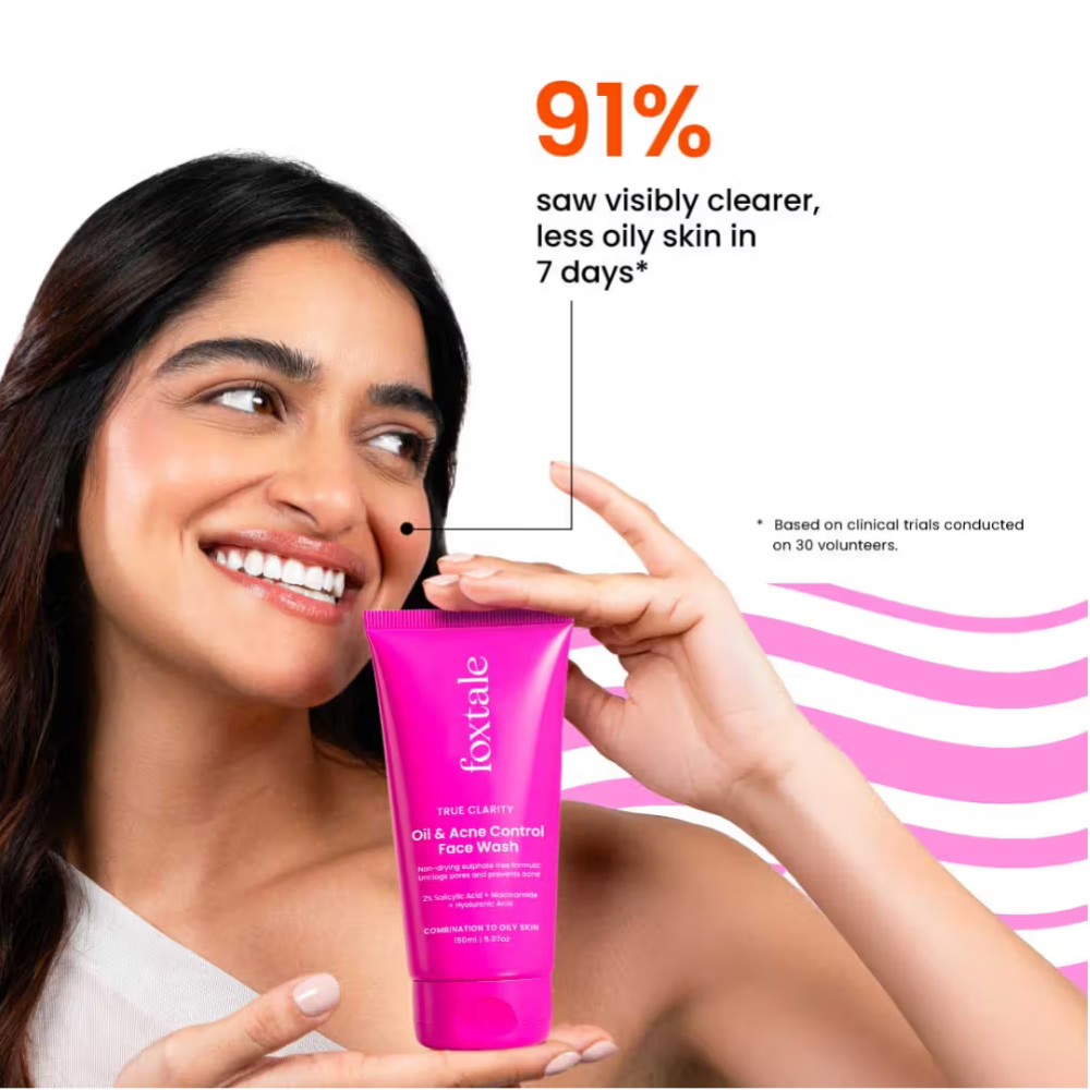 Foxtale Oil & Acne Control Face Wash With 2% Salicylic Acid & Cica, For Clear, Oil Free & Calm Skin