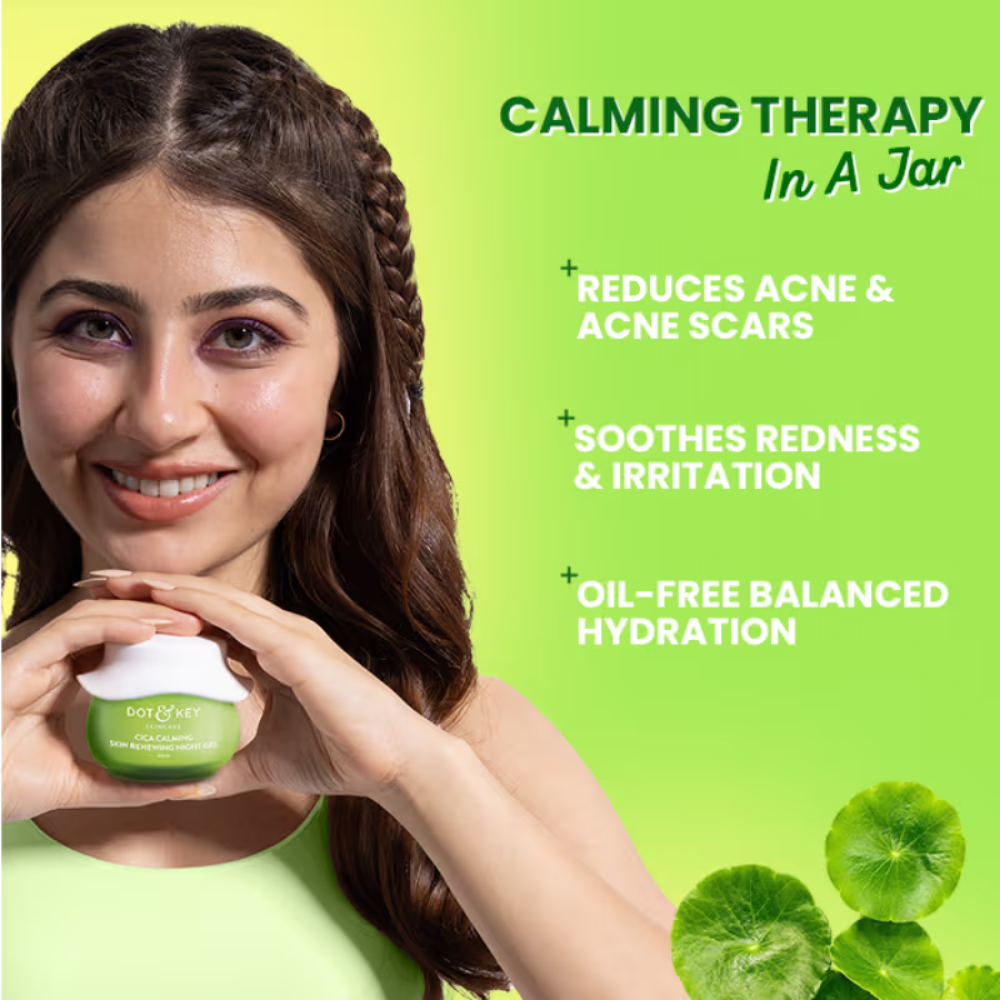 Dot & Key Cica Calming Skin Renewing Night Gel, Niacinamide & Green Tea, Heals Acne & Soothes Skin