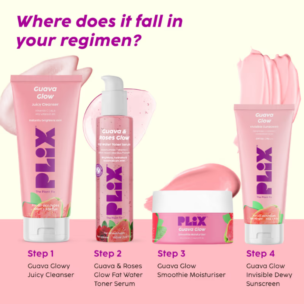 PLIX SPF 50+ Guava Glow Invisible Sunscreen Gel For UV A, UV B Protection with Ceramides and Vit C