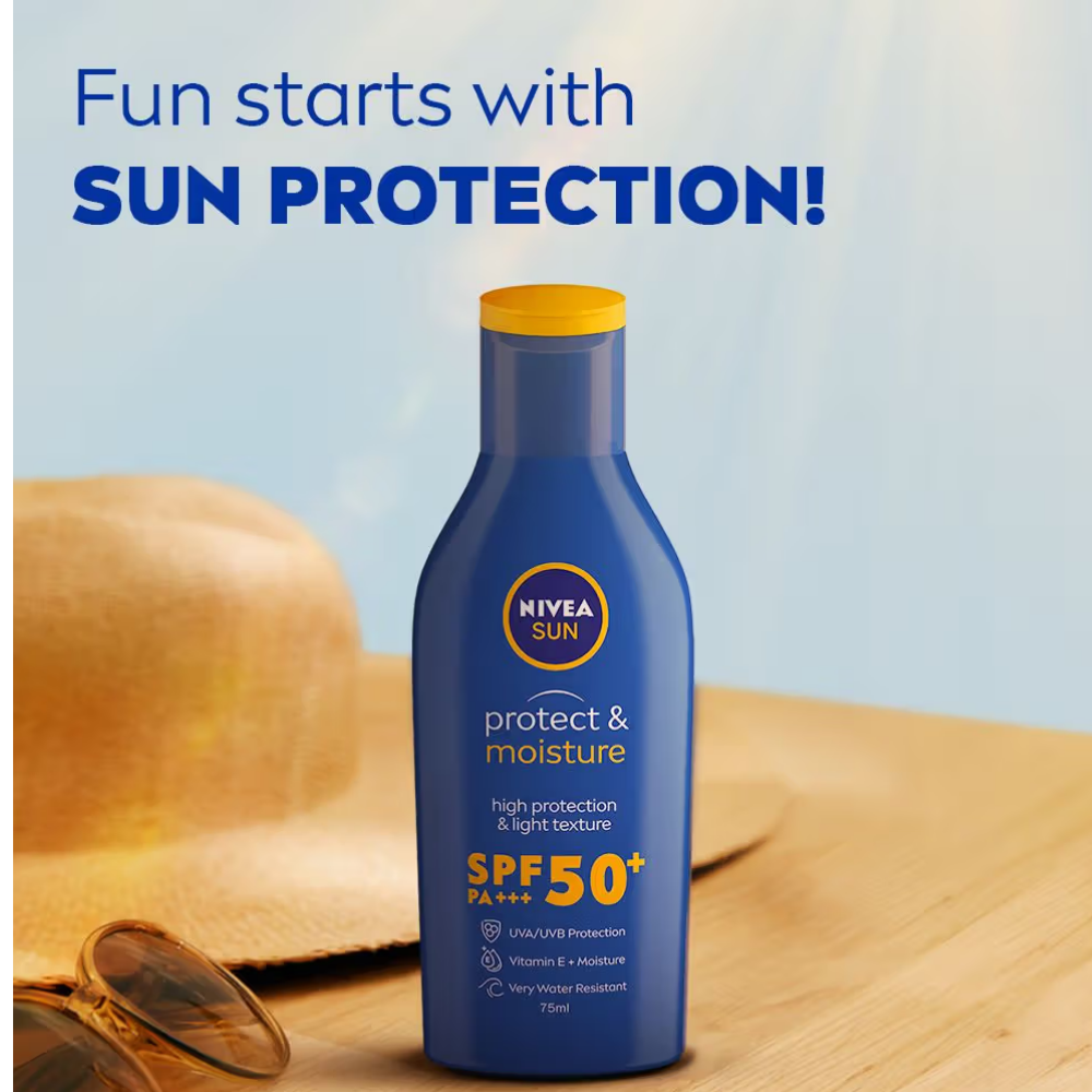 NIVEA SPF 50+ PA+++ Protect & Moisture Sunscreen-No White Cast, With Vitamin C & Hyaluron