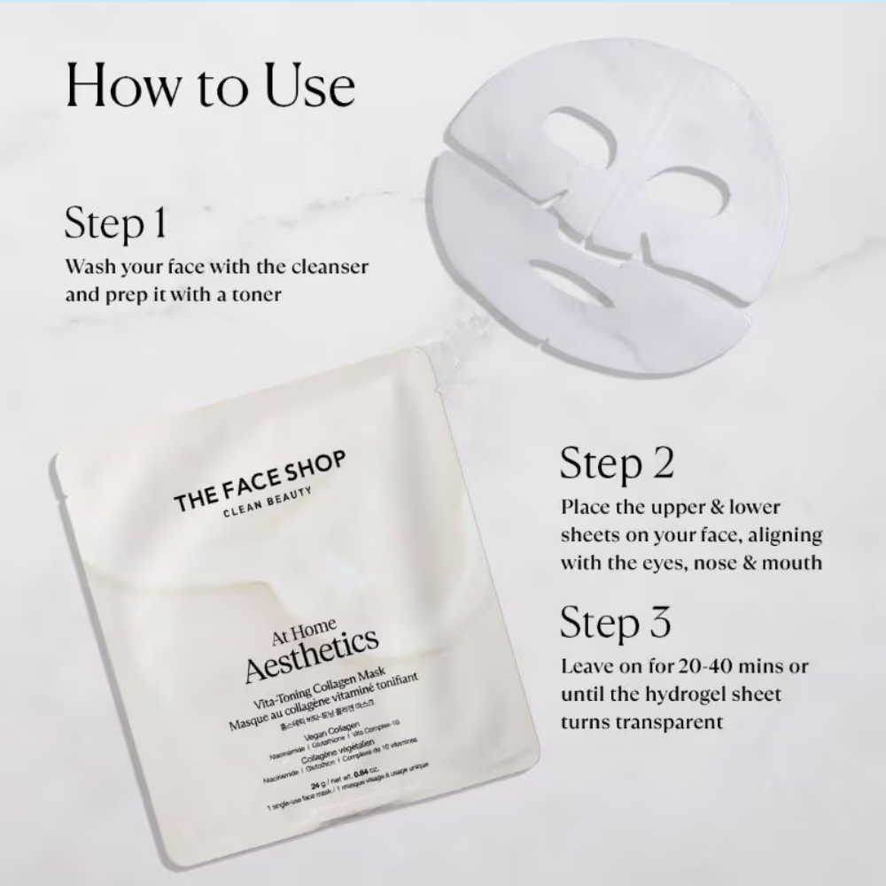 The Face Shop Korean Hydro Gel Sheet Mask - Vitamins, Vegan Collagen, Glutathione & Hyaluronic Acids