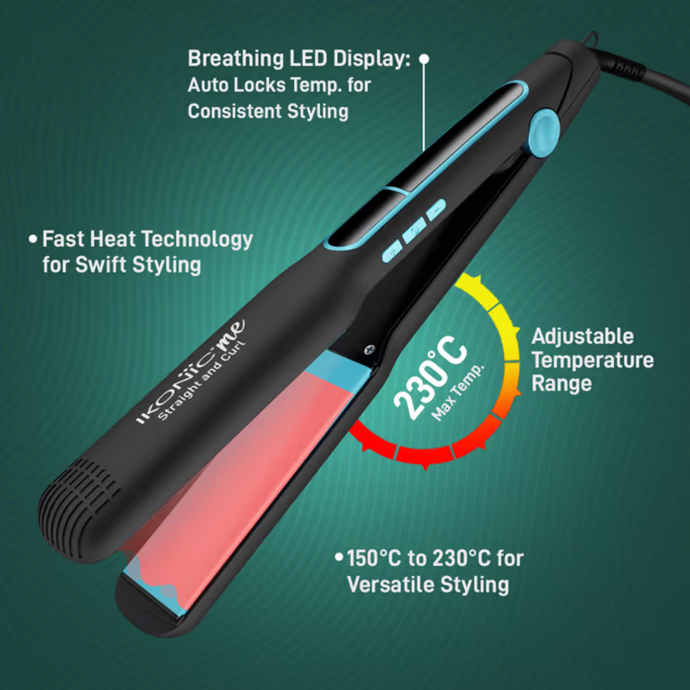 Ikonic Me 2 In 1 Straight And Curl Wide - Black & Teal