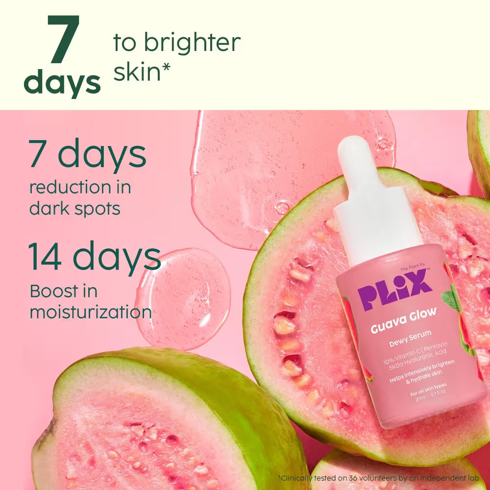 PLIX 10% Vitamin C Guava Face Serum for Skin Brightening & Even tone with Hyaluronic acid & Pentavitin