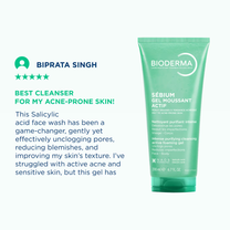 Bioderma Sebium Gel Moussant Actif Cleanser with Salicylic & Glycolic Acid for Acne Prone, Oily Skin