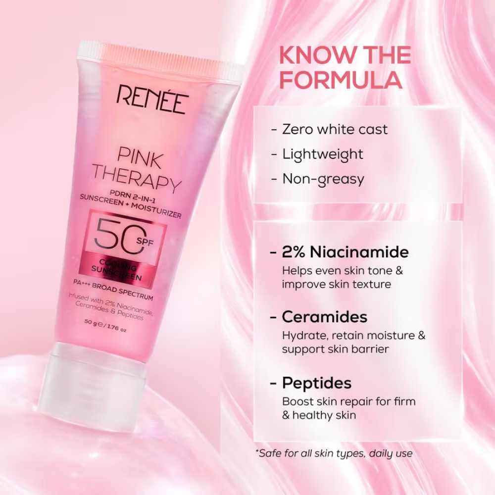 RENEE Pink Therapy PDRN 2-In-1 Sunscreen + Moisturizer SPF 50 PA+++ With Niacinamide, In-Vivo Tested