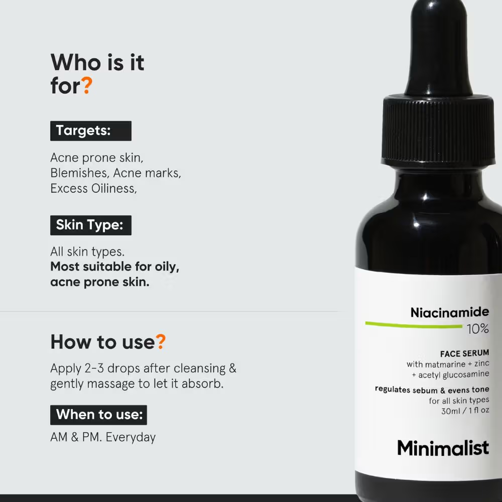 Minimalist 10% Niacinamide Face Serum With Matmarine + Zinc For Reducing Oil & Blemishes