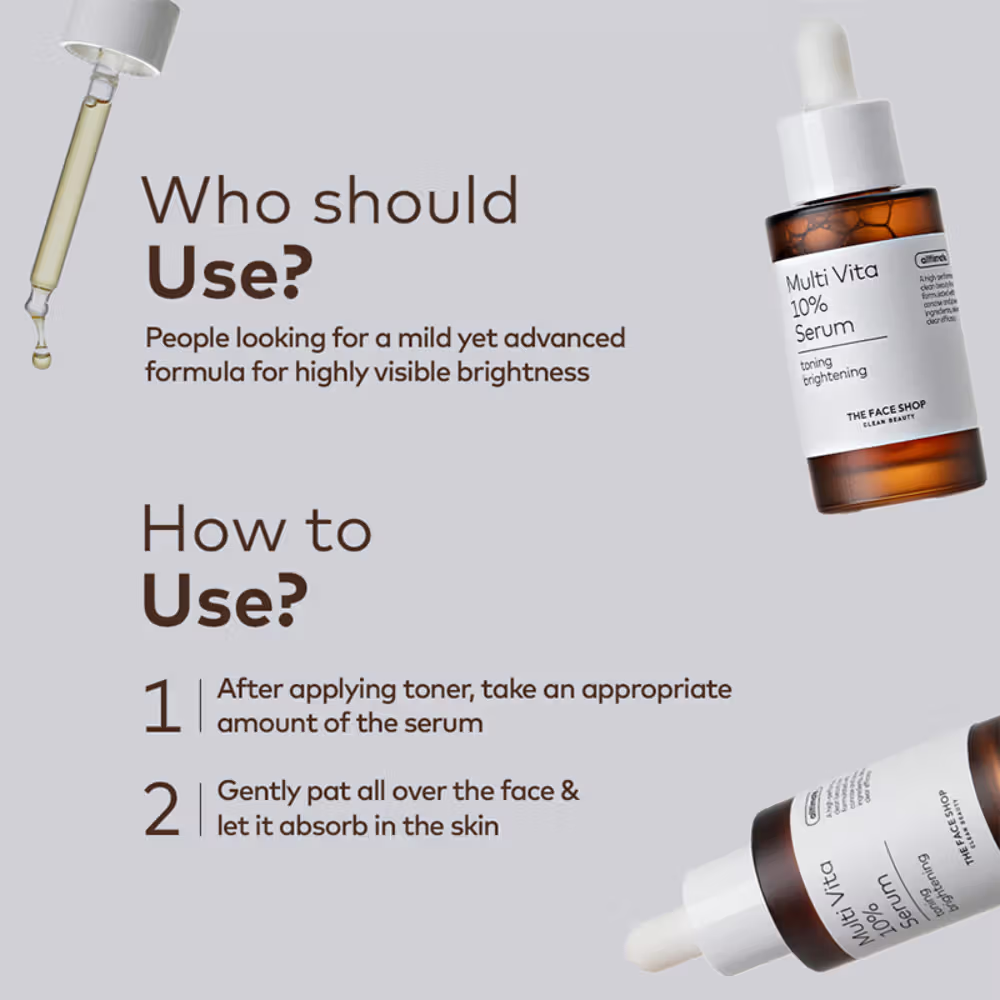 The Face Shop Alltimate Multi Vita 10% Serum - Vitamin C Brightening & Illuminating Korean Skincare