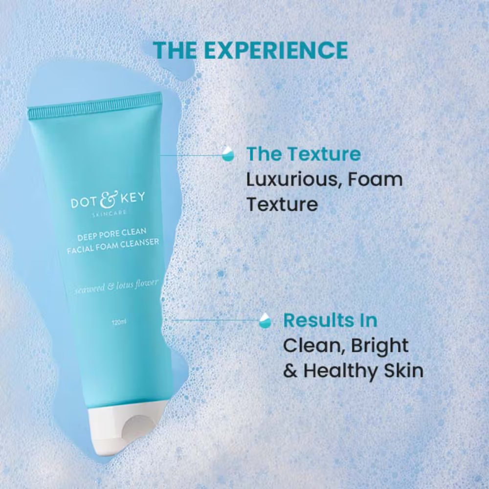 Dot & Key Deep Pore Clean Facial Foam Cleanser, With Seaweed & Lotus Flower