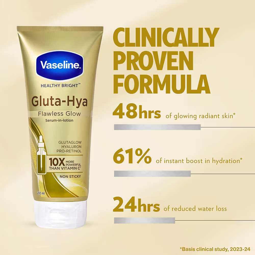 Vaseline Gluta-Hya Flawless Glow Lotion Bright, Even Tone Skin Glutathione Infused Moisturizer