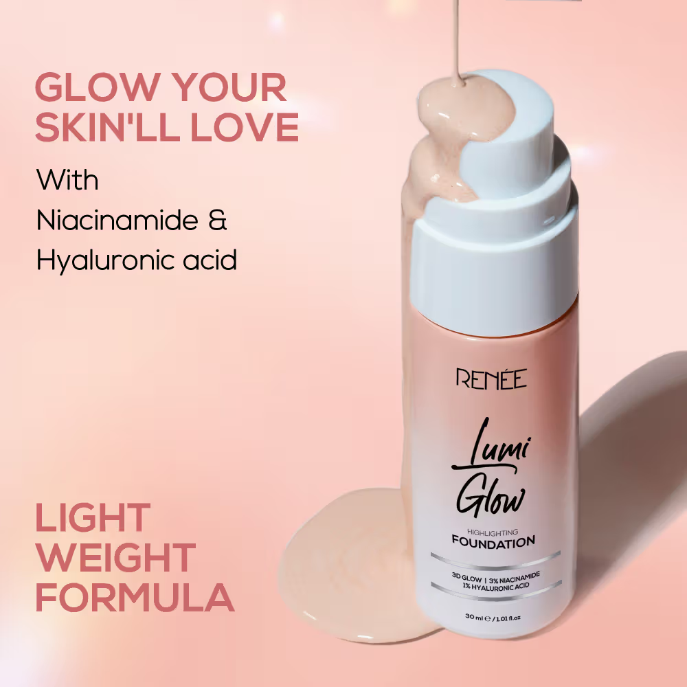 RENEE Lumi Glow Highlighting Liquid Foundation, Buildable Coverage with Dewy Finish