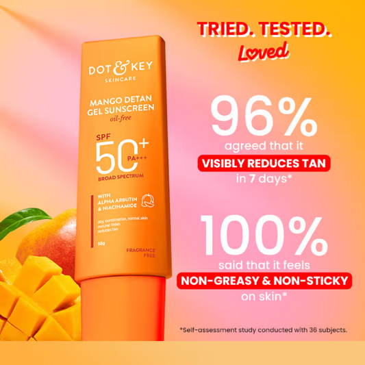 Dot & Key Mango Detan Gel Sunscreen In-Vivo Tested SPF 50+ PA++++, Oil-Free Formula