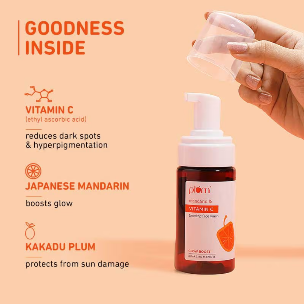 Plum Vitamin C Foaming Face Wash With Mandarin For Glowing Skin & Gentle Cleansing