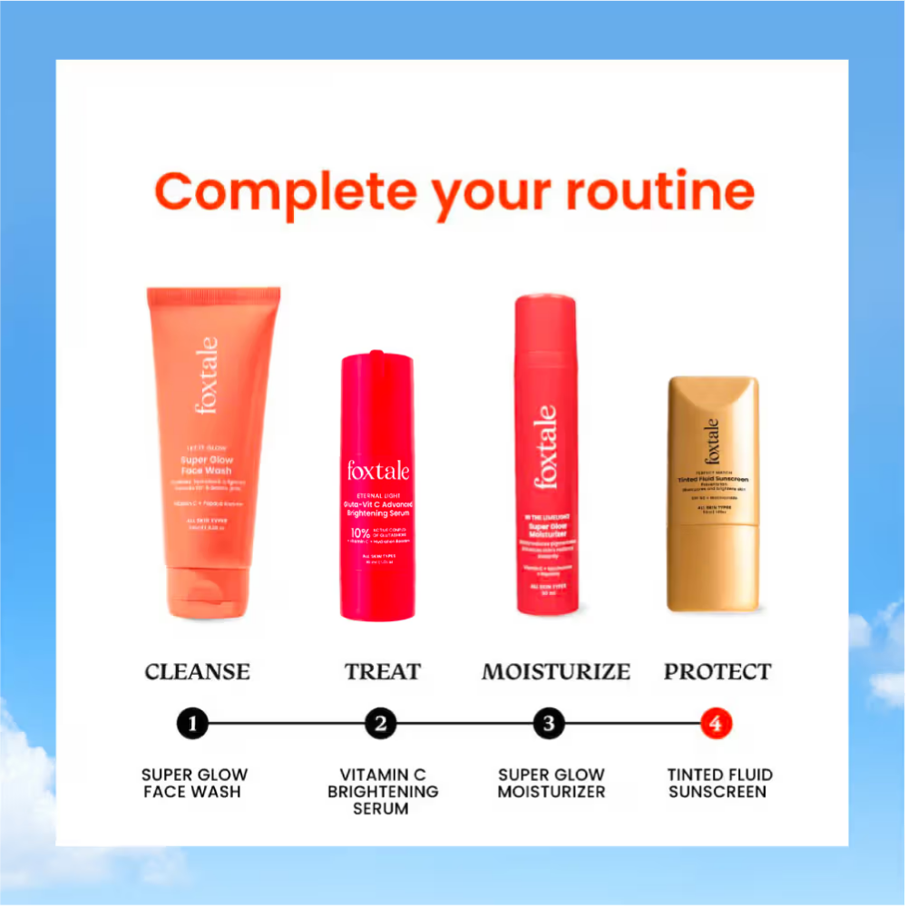 Foxtale SPF 50 PA+++ Tinted Fluid Sunscreen, Blurs Pores & Evens Skin Tone