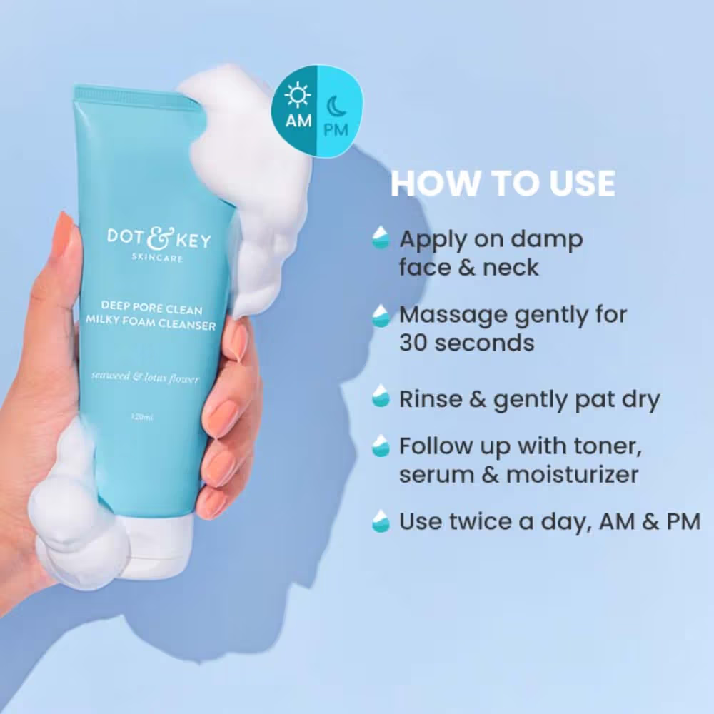 Dot & Key Deep Pore Clean Facial Foam Cleanser, With Seaweed & Lotus Flower