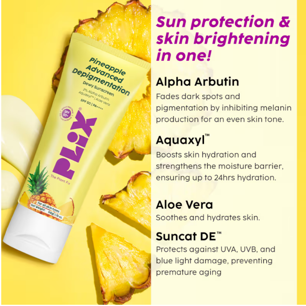 Plix Pineapple De-pigmentation Regime Facewash, Serum, Moisturizer & Sunscreen