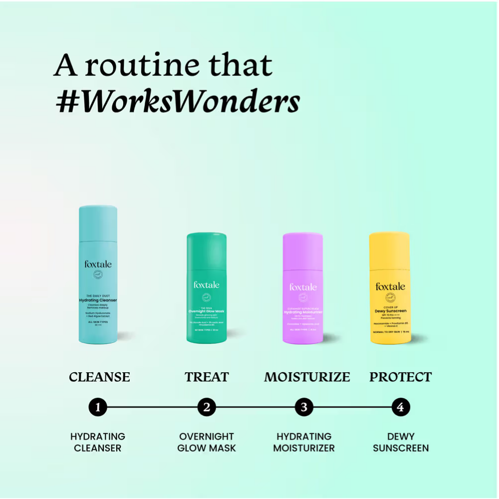 Foxtale Overnight Glow Mask With 4% Glycolic Acid & 3% Lactic Acid For Overnight Salon Like Glow AHA + PHA + Provitamin B5
