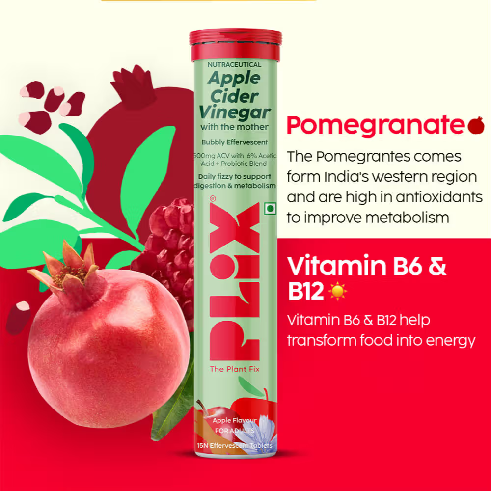 Plix Probiotics+ ACV Apple Cider Vinegar Effervescent Tablets - Digestive Support & Manage Weight