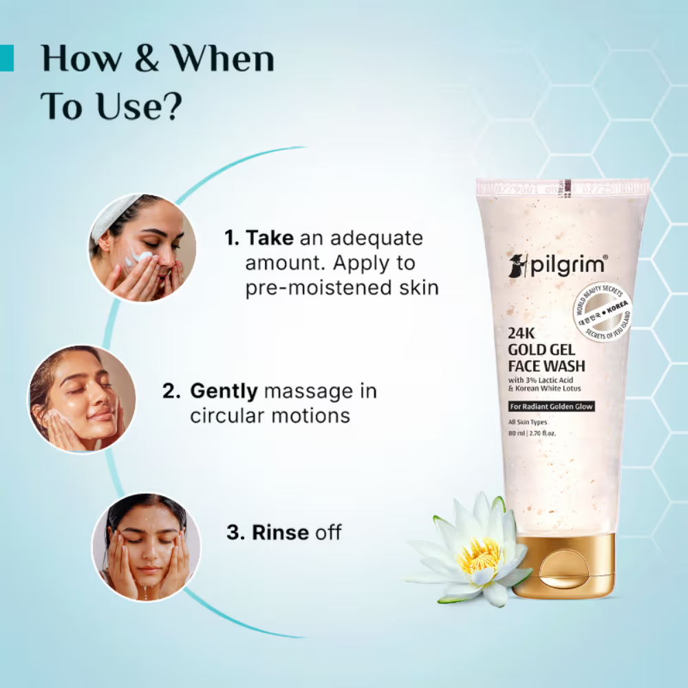 Pilgrim 24k Gold Face Wash with Korean White Lotus Brighten Radiant Natural Glow & Evens Skin Tone