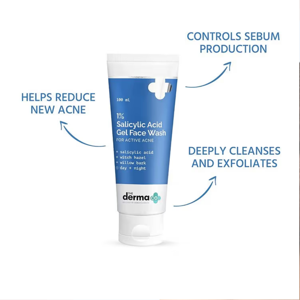 The Derma Co 1% Salicylic Acid Face Wash for Active Acne with Salicylic Acid & Witch Hazel