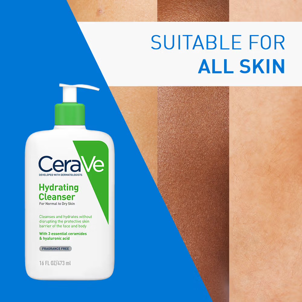 CeraVe Hydrating Cleanser Non-Foaming Face Wash for Dry Skin with Ceramides & Hyaluronic Acid