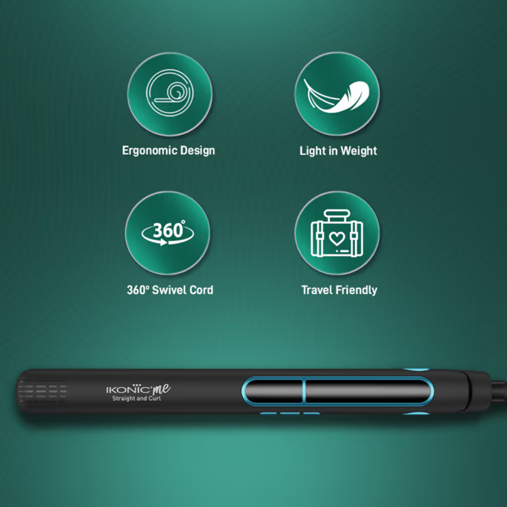 Ikonic Me 2 In 1 Straight And Curl Slim - Black & Teal