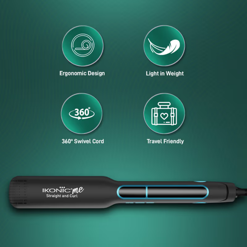 Ikonic Me 2 In 1 Straight And Curl Wide - Black & Teal