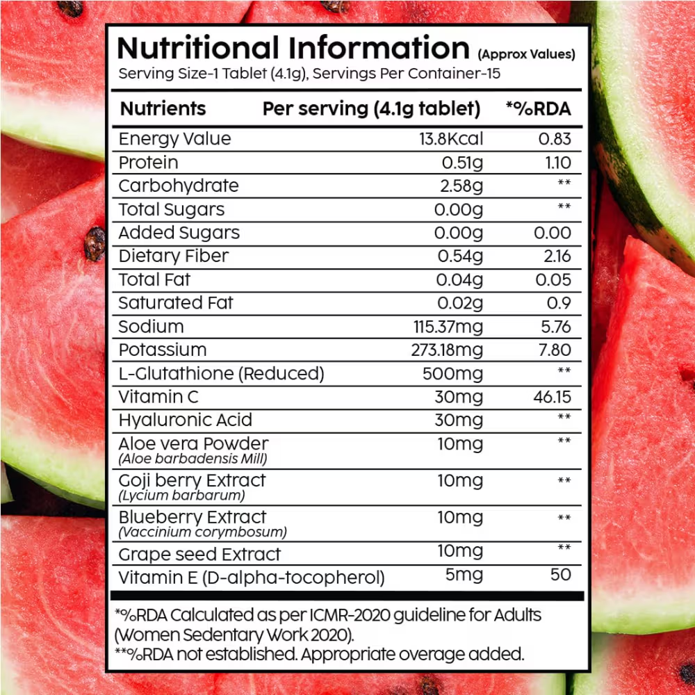 Plix Glutathione Skin Tablets With L-Glutathione & Vitamin C - Watermelon