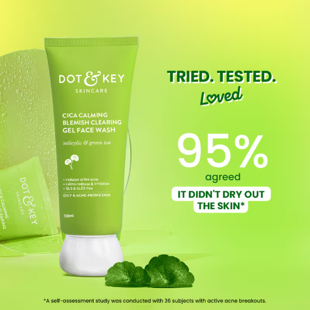 Dot & Key Cica Calming Blemish Clearing Gel Face Wash, Salicylic & Green Tea, Acne & Oil Control
