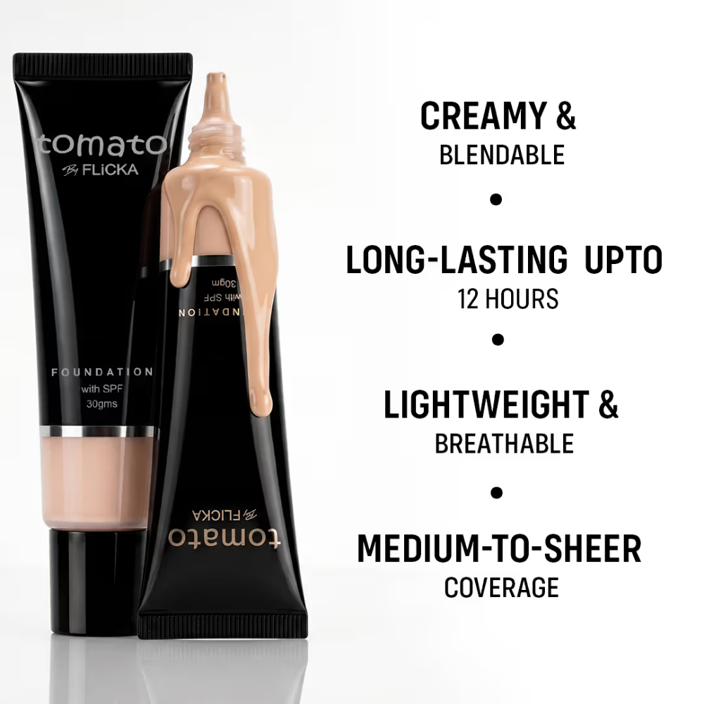 Flicka Tomato Liquid Foundation With Spf Long Lasting Lightweight All Skin Types