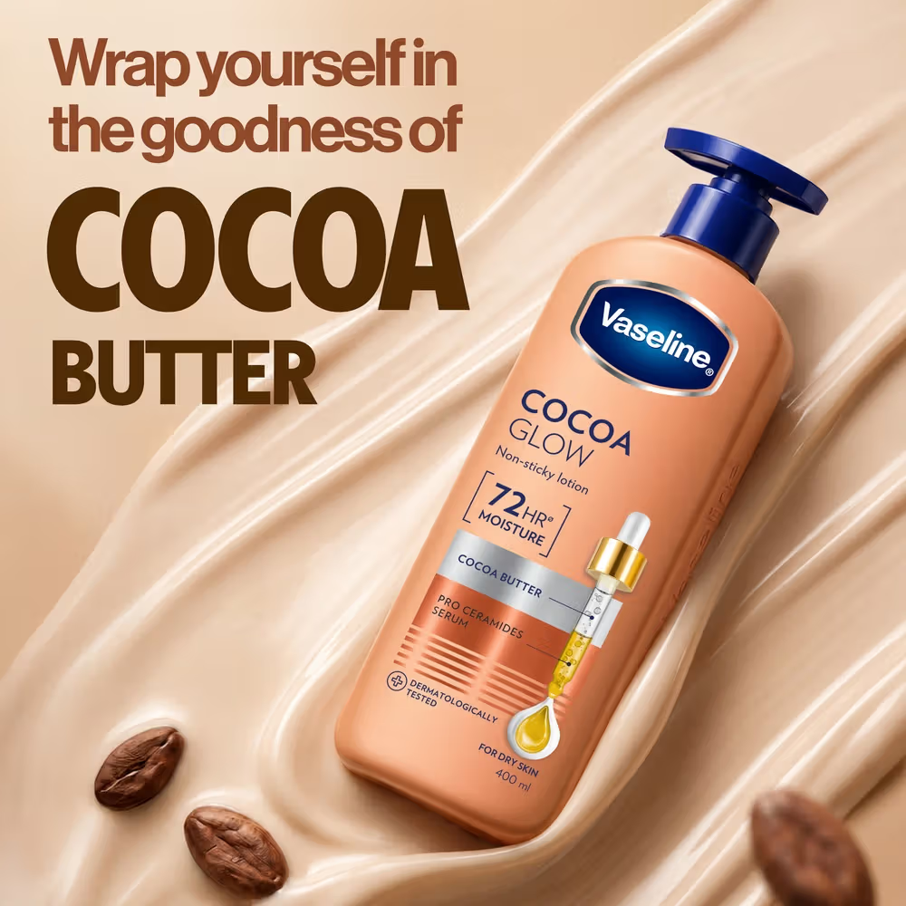 Vaseline Intensive Care Cocoa Glow 72 HR Long Lasting Serum In Lotion With 100% Cocoa & Shea Butter
