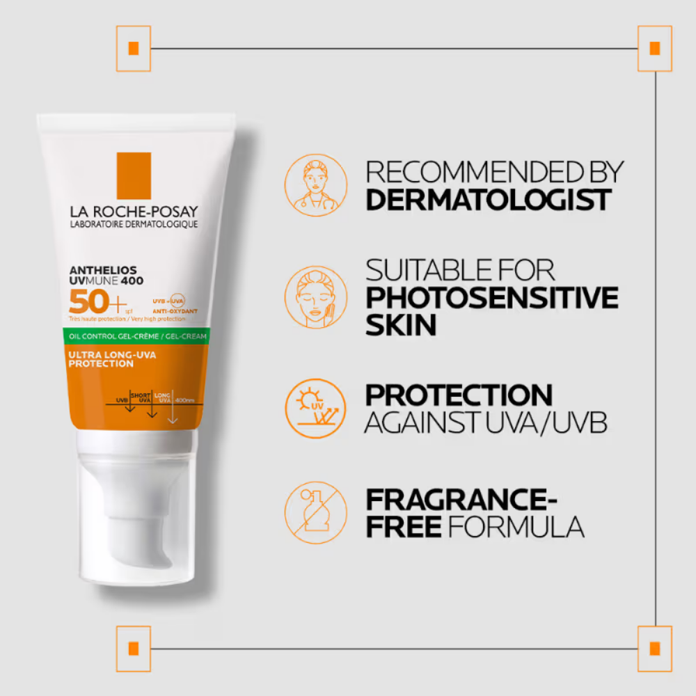 La Roche-Posay Anthelios UVMUNE400 Oil Control SPF50+, Mattifying Sunscreen for Oily Skin.