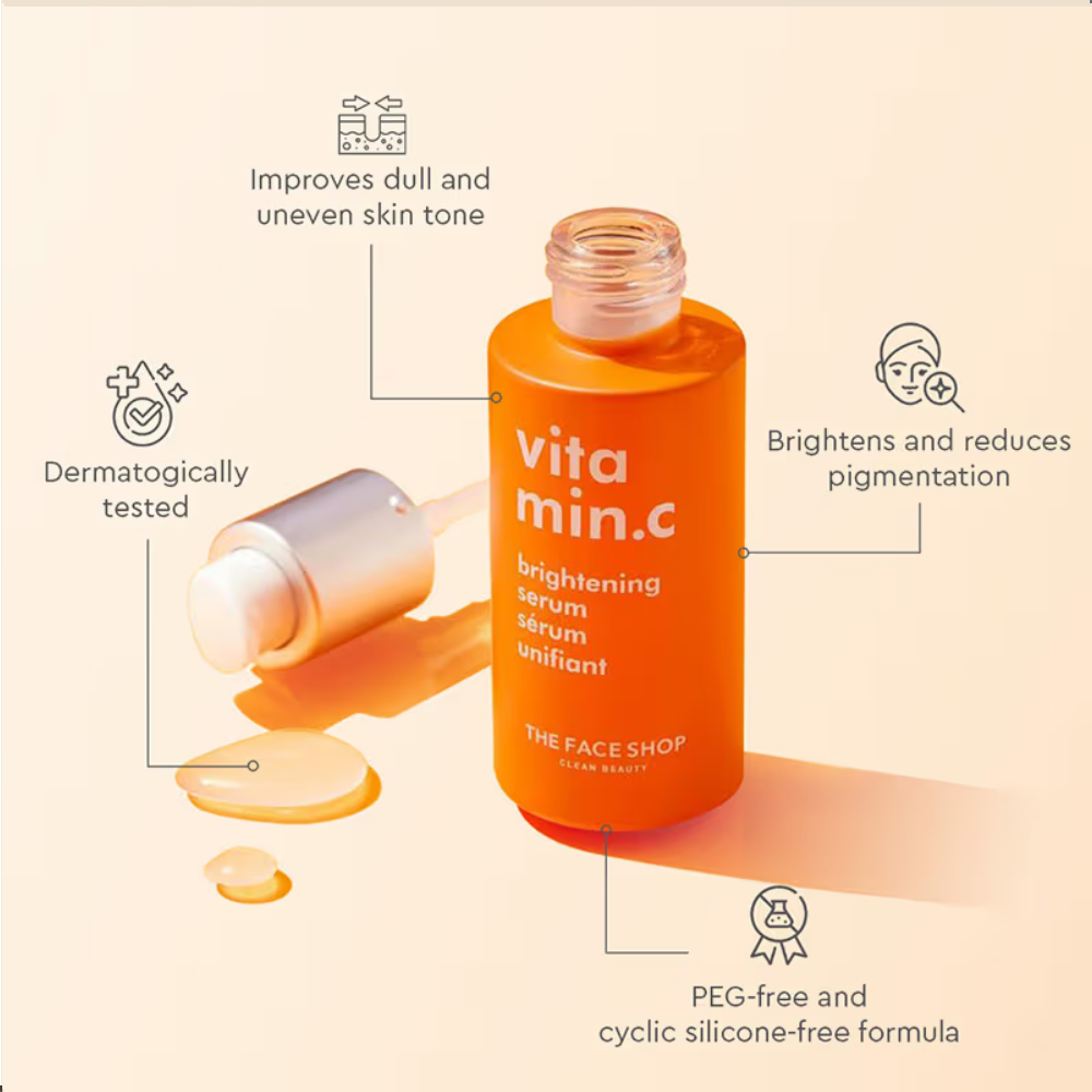 The Face Shop 98% Pure Vitamin C Brightening Korean Serum with Niacinamide & Hyaluronic Acid
