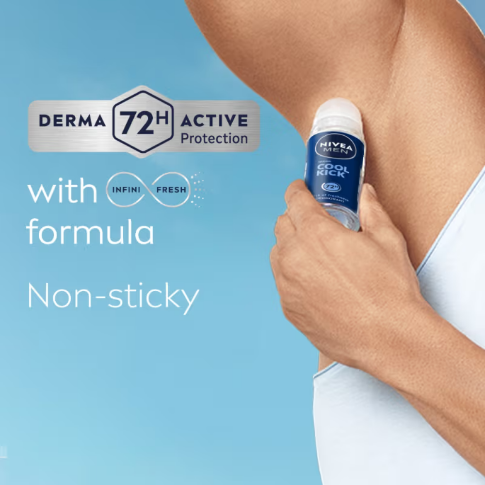 NIVEA MEN Deodorant Roll On, Cool Kick, 48h Long lasting Freshness