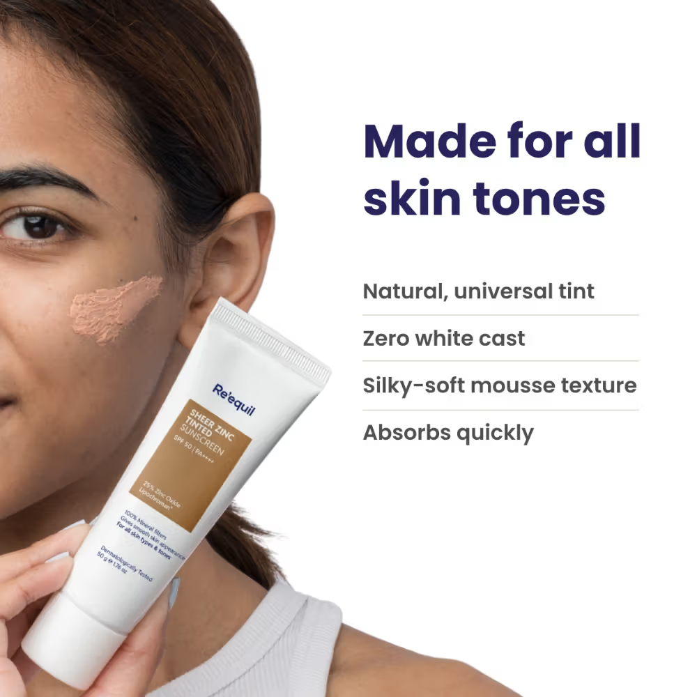 Re'equil Sheer Zinc Tinted Sunscreen Spf 50 Pa+++ 100% Mineral Sunscreen
